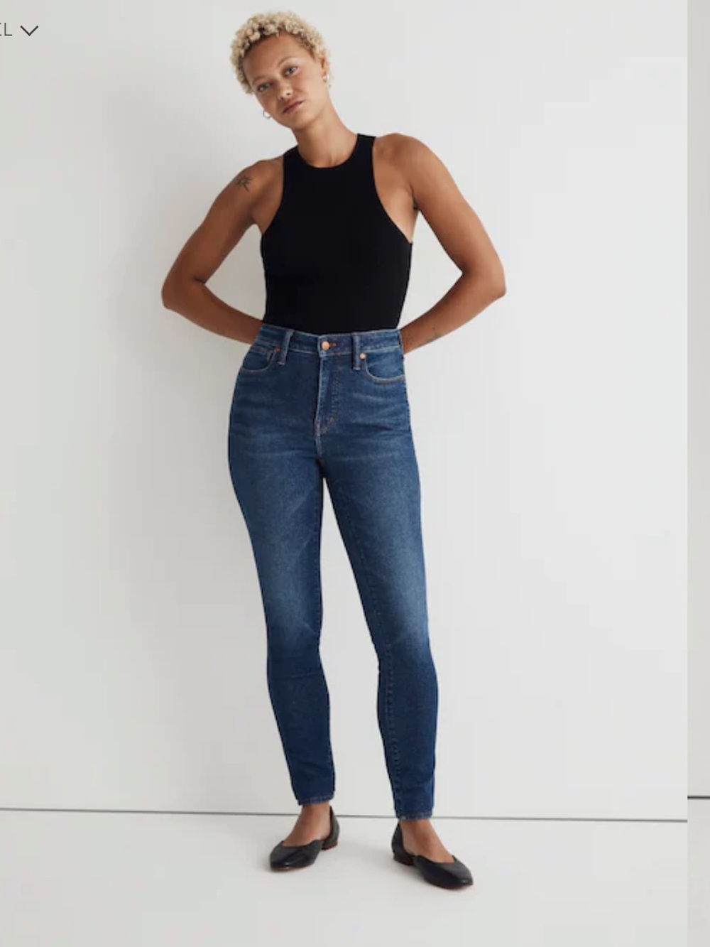 Madewell skinny jeans featuring a classic five-pocket high rise.